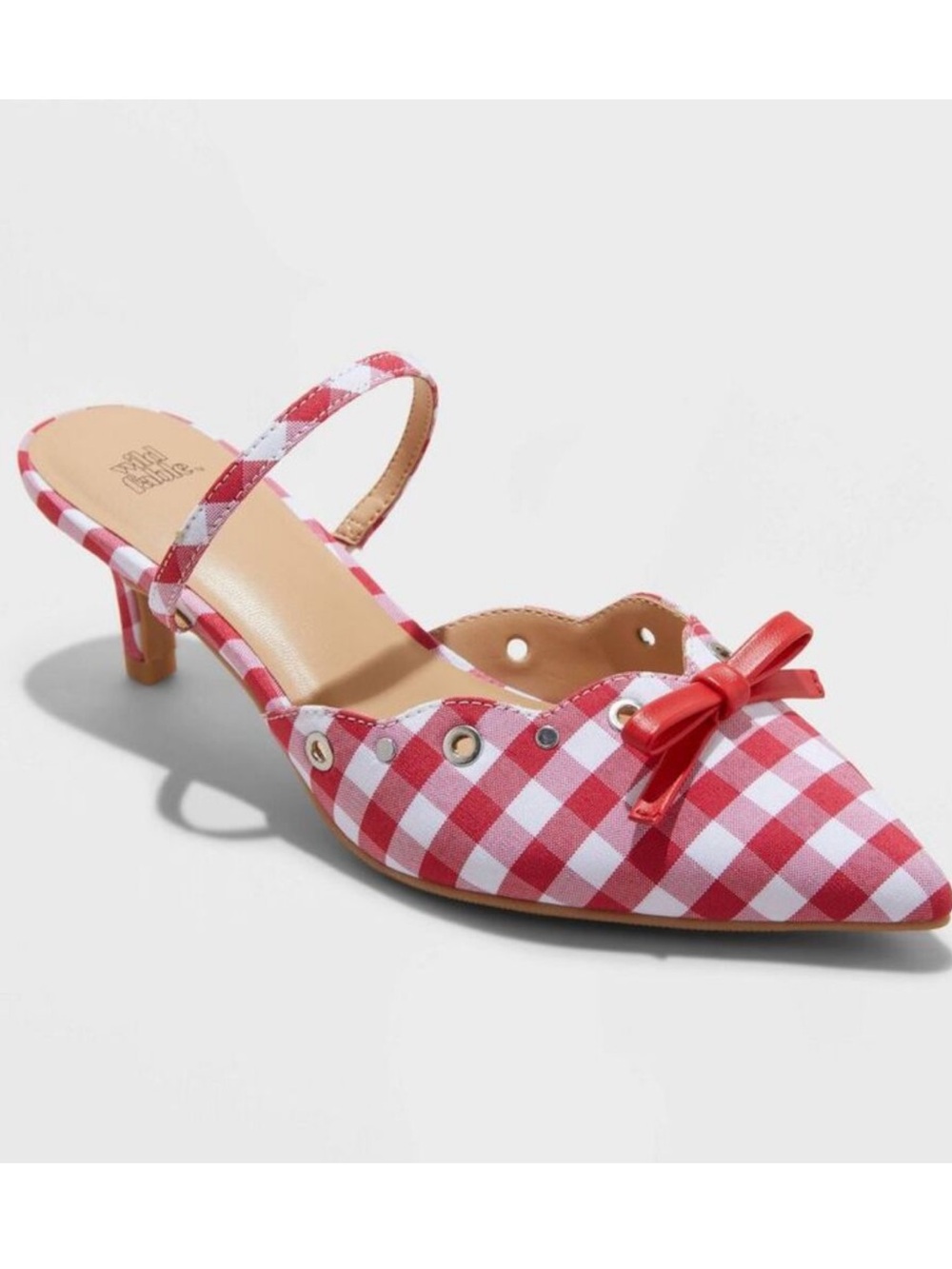 Wild Fable - Women's Lysandra Gingham red white Eyelet Kitten Heels - Sz 8 NWT